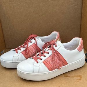 Michael Kors Poppy Logo Stripe Lace Up Sneakers Sherbet Size 6M